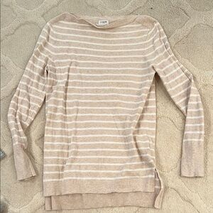 J Crew Women's Cream Striped Boatneck Tunic Sweater